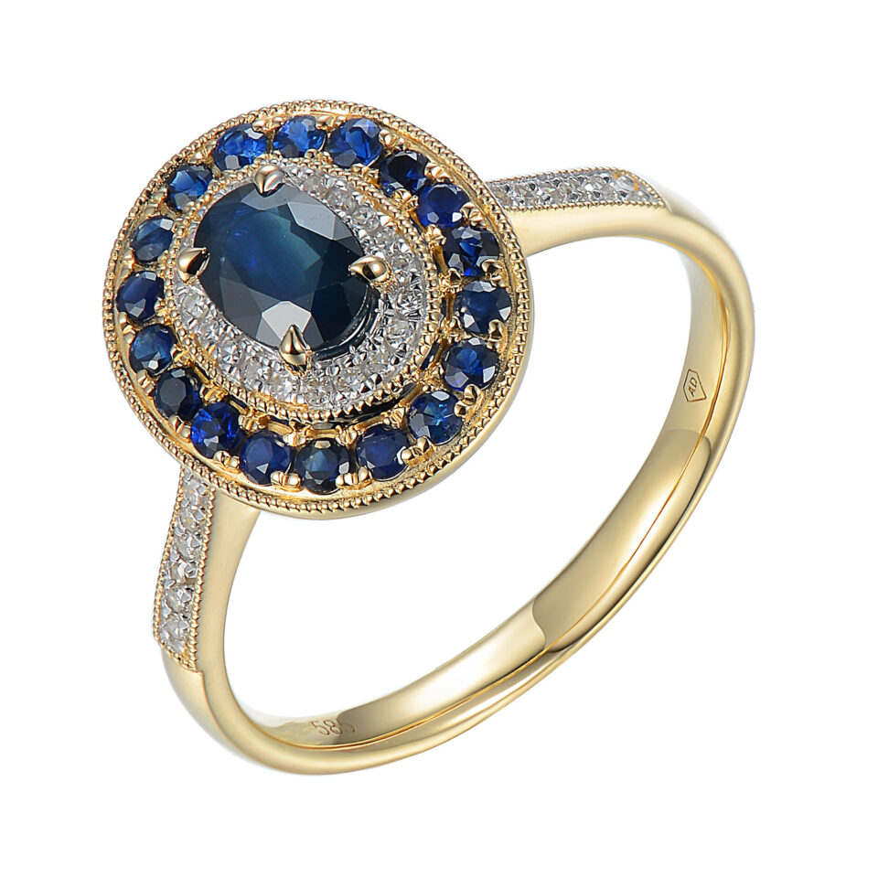 Pierścionek z szafirami i diamentami