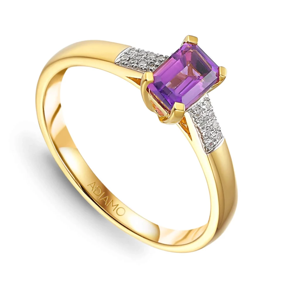 Pierścionek z ametystem i diamentami