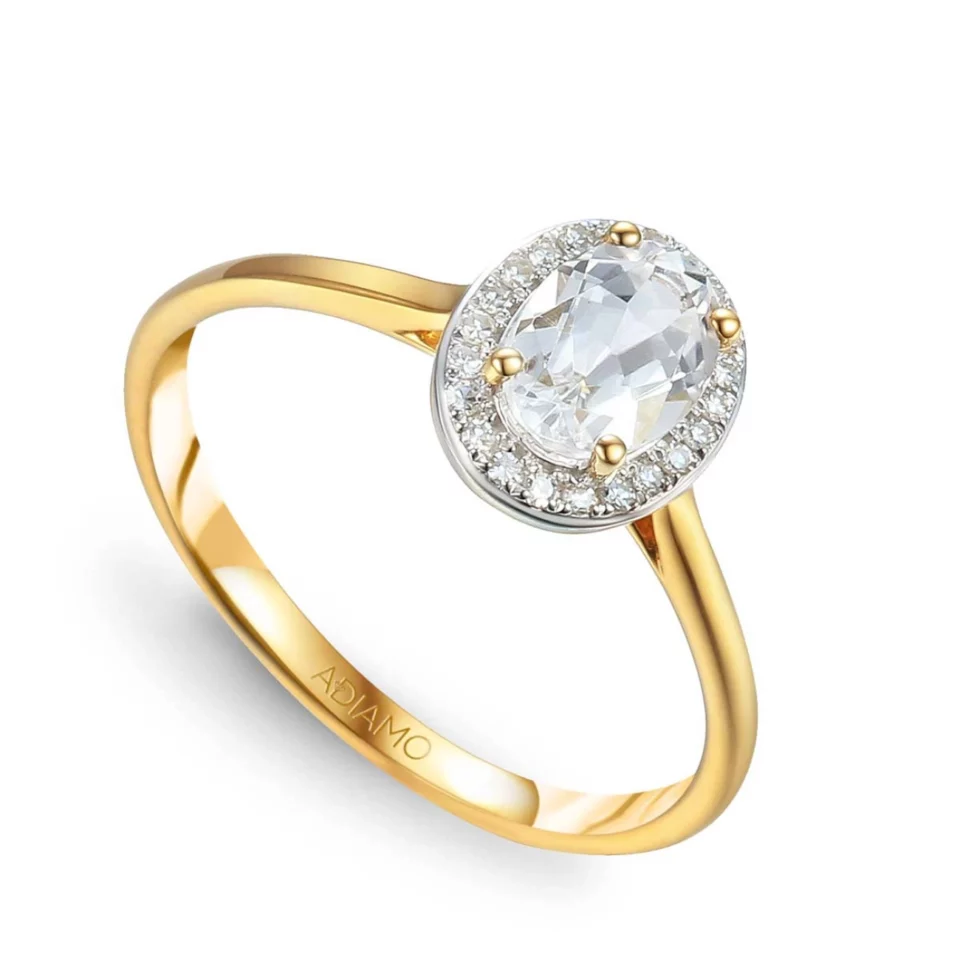 Pierścionek z białym topazem i diamentami