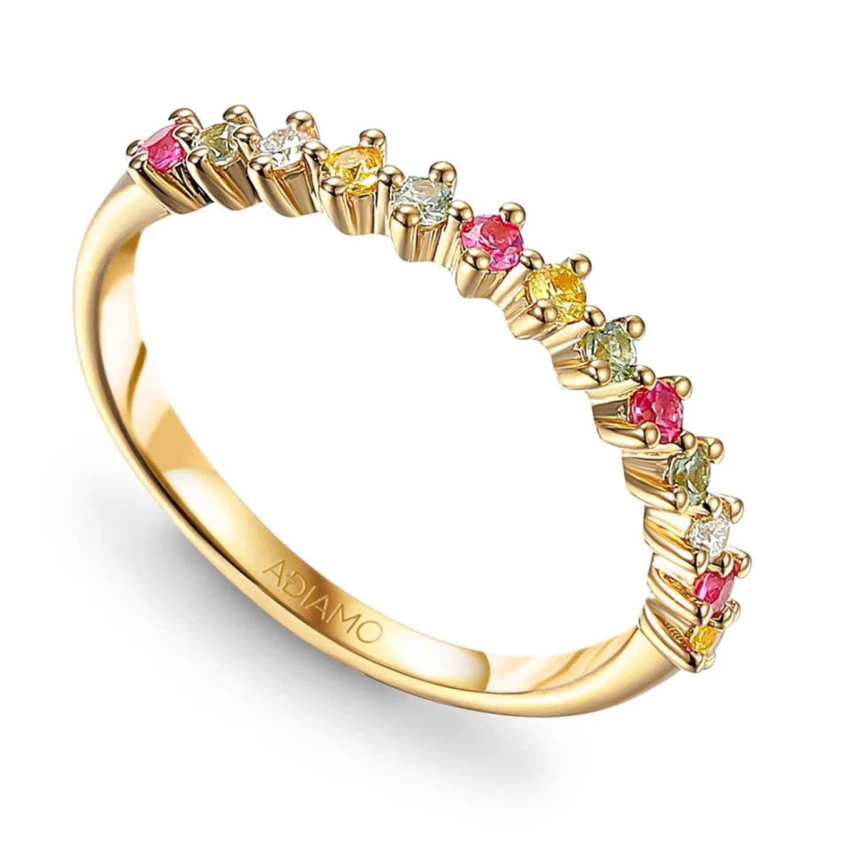 Pierścionek z kolorowymi szafirami i diamentami