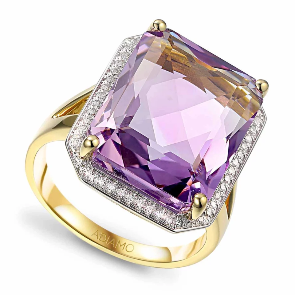 Pierścionek z ametystem i diamentami