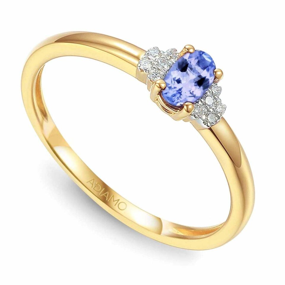 Złoty pierścionek z tanzanitem i diamentami