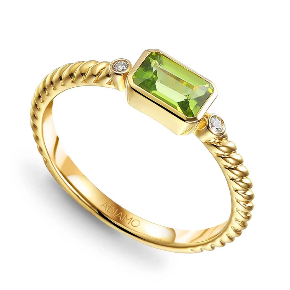 Pierścionek z perydotem i diamentami