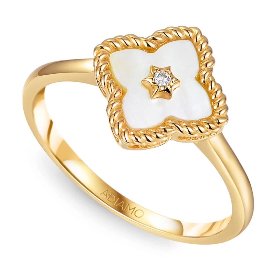 Pierścionek z masą perłową i diamentem