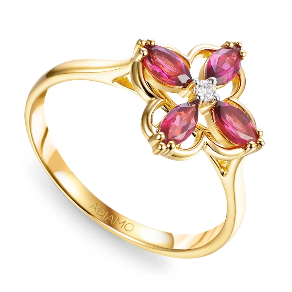 Pierścionek z rodolitami i diamentami