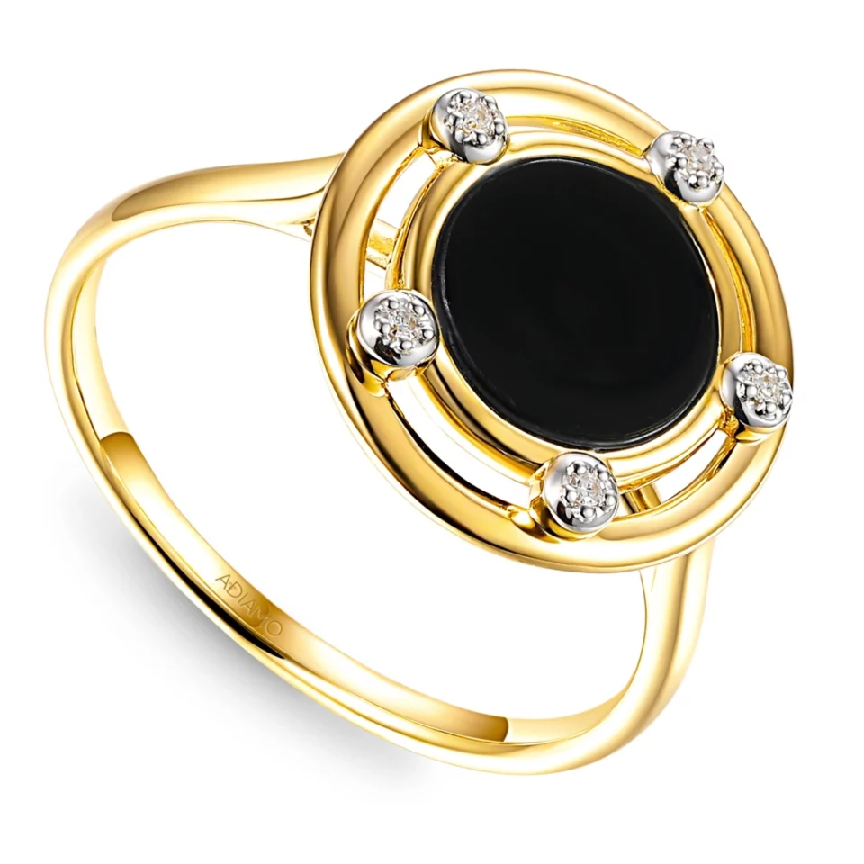 Pierścionek z czarnym agatem i diamentami