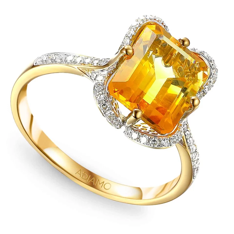 Pierścionek z cytrynem i diamentami
