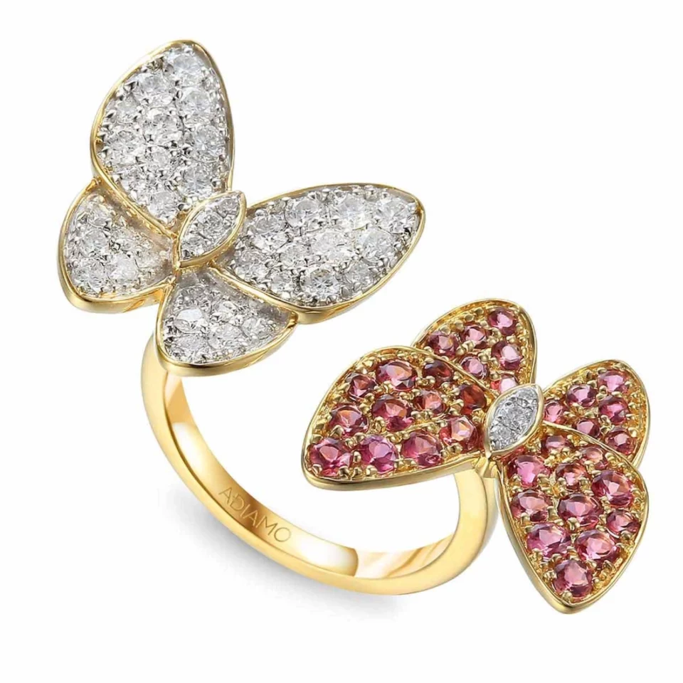 Pierścionek z różowymi turmalinami i diamentami