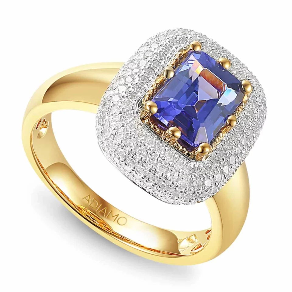Pierścionek z tanzanitem i diamentami