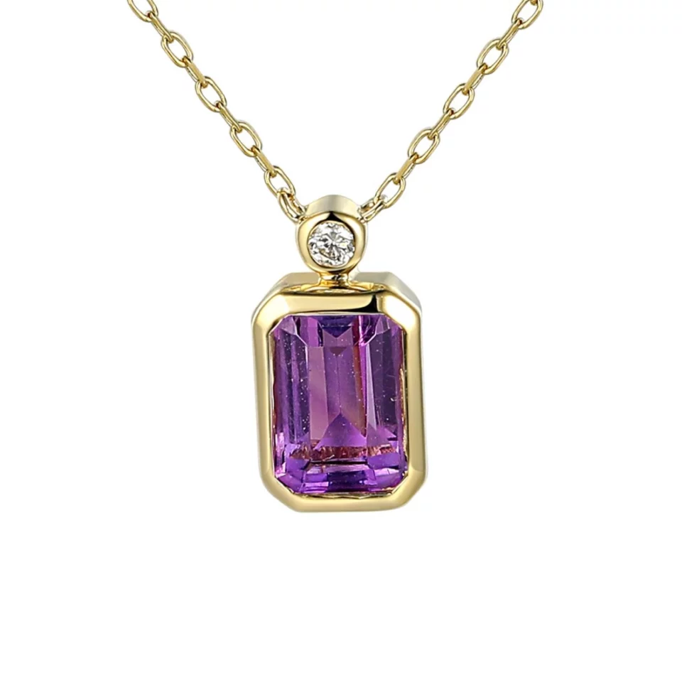 Naszyjnik z żółtego złota z ametystem i diamentem - 0,51ct