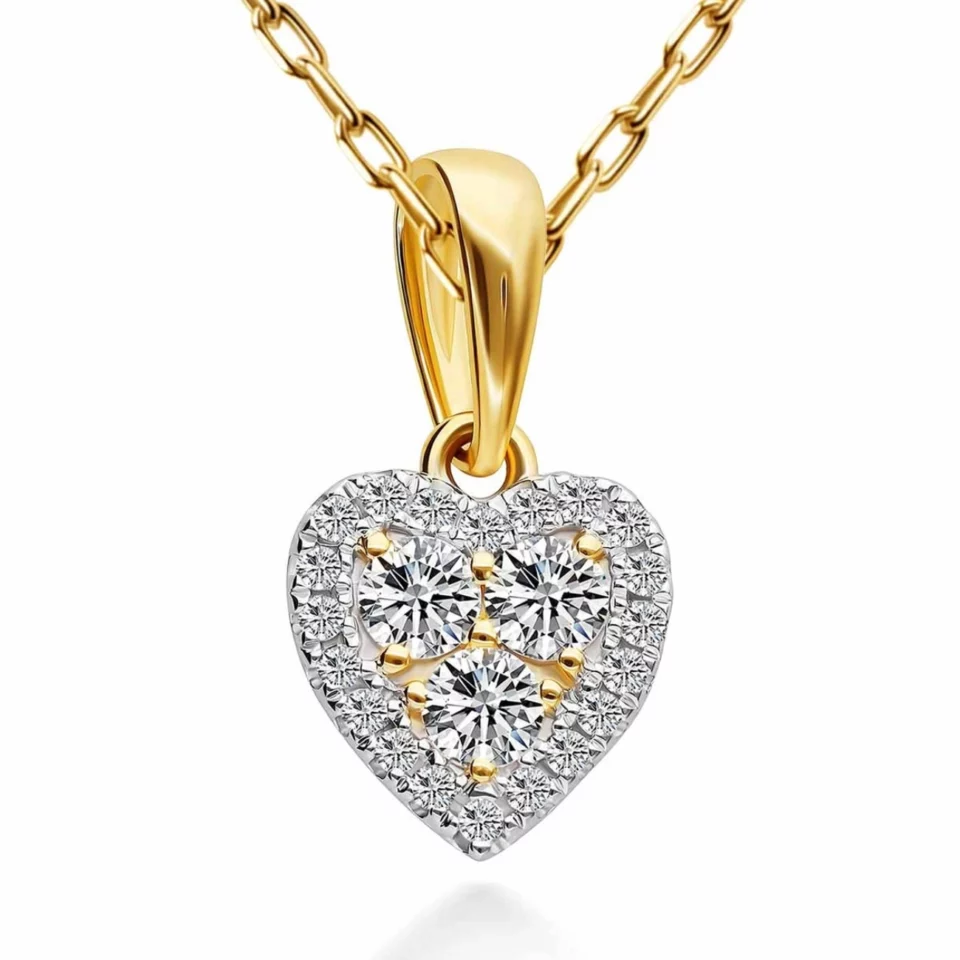 Zawieszka z żółtego złota - serce z diamentami - 0,13ct