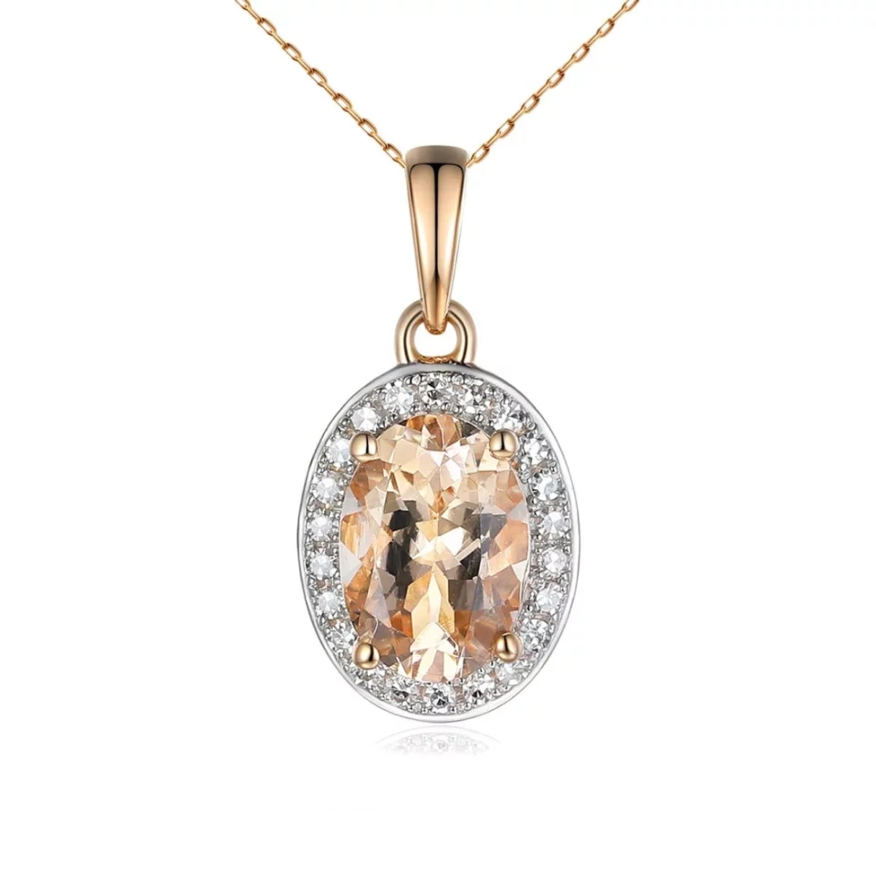 Zawieszka z różowego złota z morganitem w szlifie owalnym i diamentami - 0,82ct