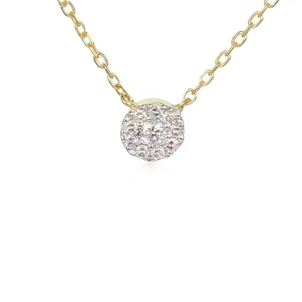 Naszyjnik z żółtego złota - kropeczka z diamentami - 0,05ct