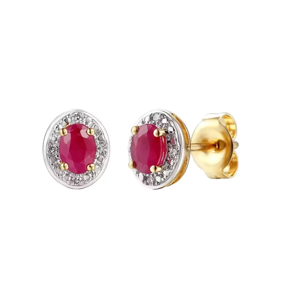 Kolczyki z żółtego złota z rubinami i diamentami - sztyft - 0,51ct