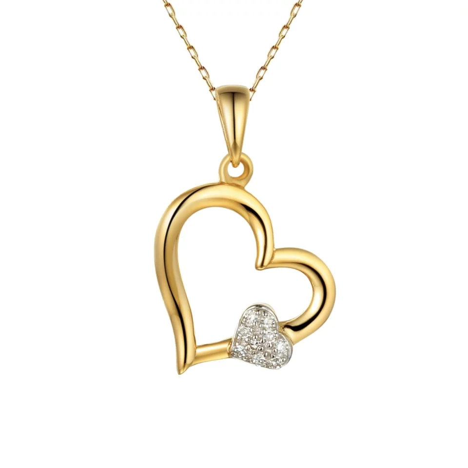 Zawieszka z żółtego złota serca z diamentami - 0,02ct