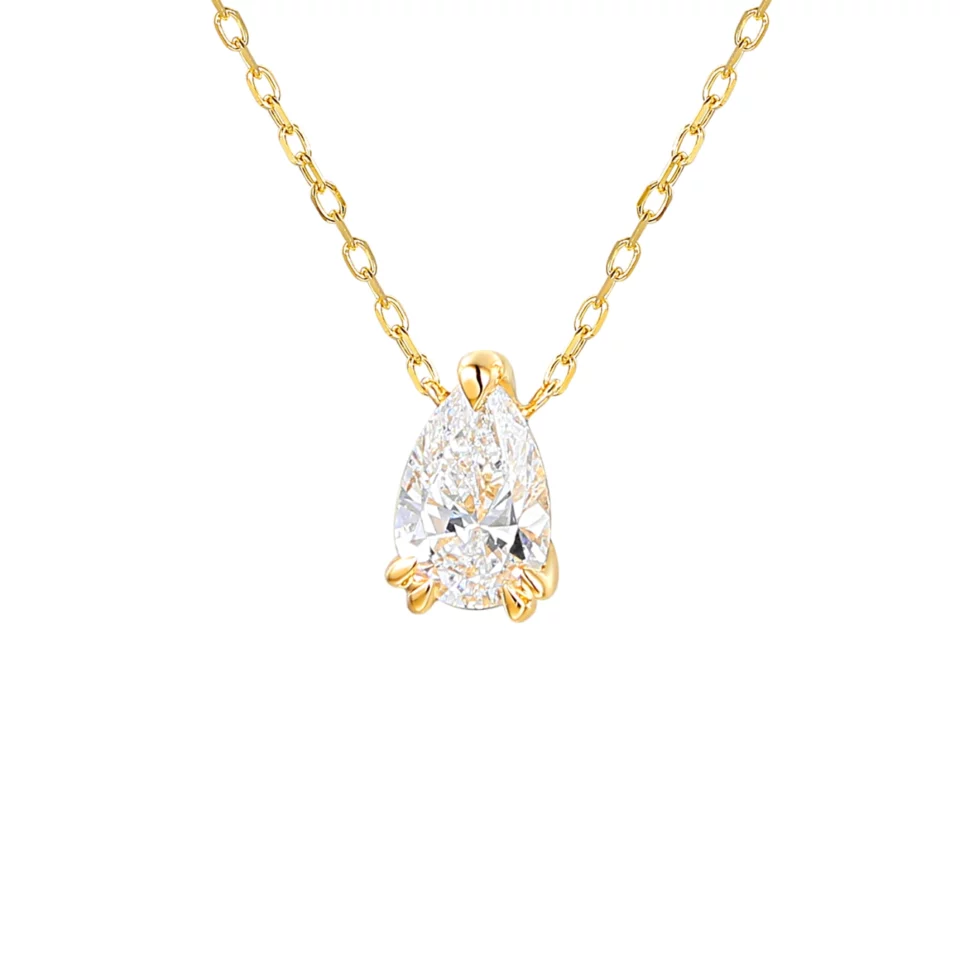 Naszyjnik z żółtego złota z diamentem laboratoryjnym w szlifie łezka - 0,52ct