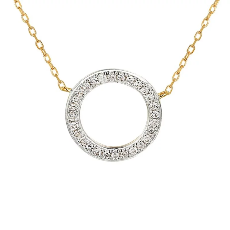 Naszyjnik z żółtego złota - koło z diamentami - 0,07ct