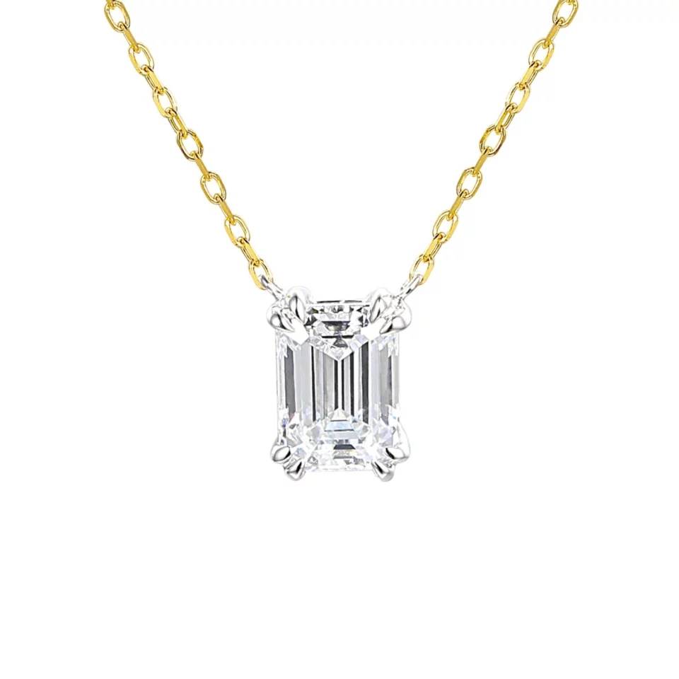 Naszyjnik z dwukolorowego złota z diamentem laboratoryjnym w szlifie szmaragdowym - 0,34ct